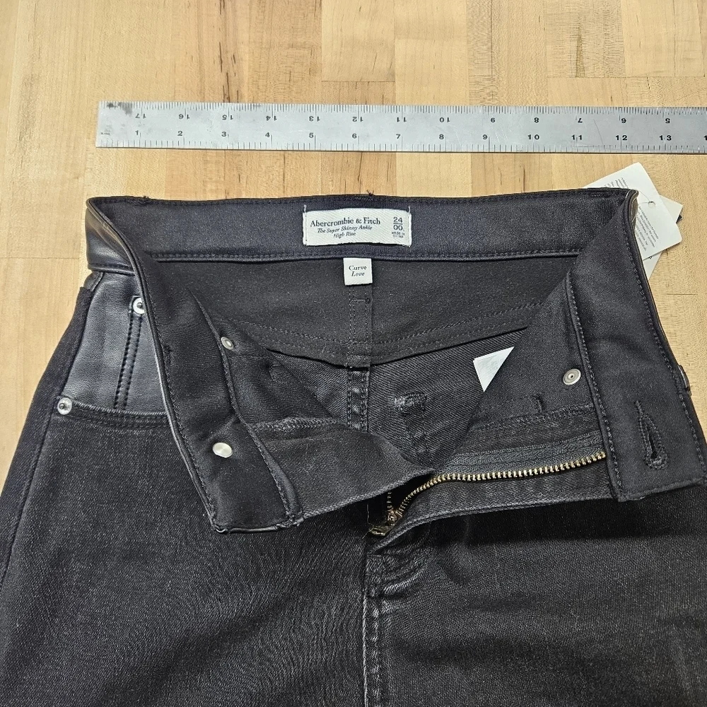 Abercrombie & Fitch The Super Skinny Ankle High Rise Jean Leather Pockets 24/00L